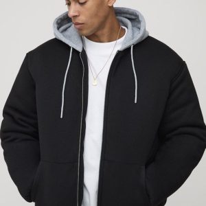 Oversized Fit Jersey Hooded Bomber Jacket