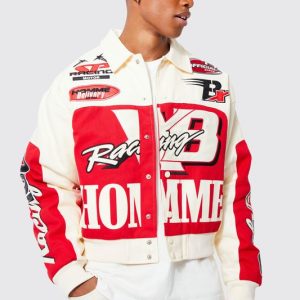 Boxy Twill Homme Moto Bomber Jacket