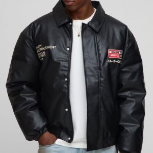 MAN Oversized Fit Badge Applique Collared Bomber Jacket