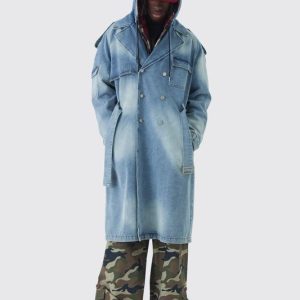 Oversized Hooded Denim Trench Coat