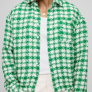 Oversized Boucle Bungee Hem Flannel Shirt Jacket