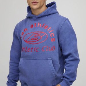 Navy Regular Fit Athletic Club Washed Printed Hoodie