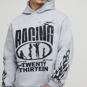 Oversized Moto Racing Graphic Hoodie