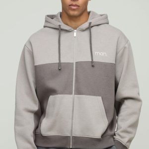 Oversized Boxy Man Panel Zip Through Hoodie