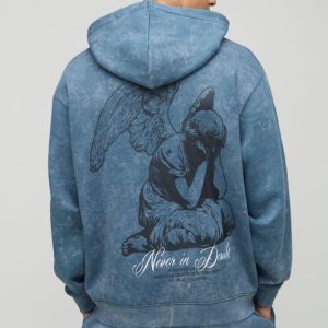 Oversized Graphic Washed  Zip Through Hoodie
