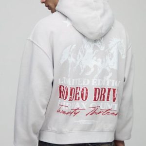 Grey Oversized Boxy Western Washed Graphic Hoodie