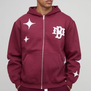 Oversized Star Applique BM Zip Through Hoodie