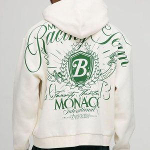 Ecru Oversized Boxy Over Seam Racing Team Printed Hoodie