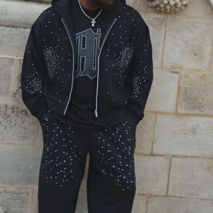 Plus Shrunken Rhinestone Zip Through Hoodie