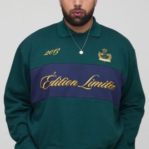 Plus Oversized Boxy Edition Embroidered Collared Sweatshirt