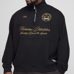 Plus Oversized Boxy Homme Quarter Zip Funnel Neck Sweatshirt