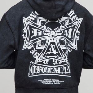 Black Oversized Boxy Cross Washed Hoodie