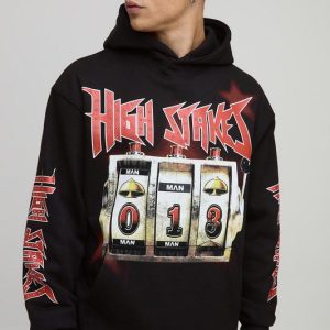 Black Oversized Slot Machine Printed Hoodie
