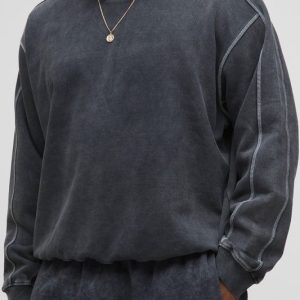 Plus Oversized Boxy Acid Wash Contrast Stitch Sweater
