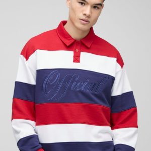 Oversized Boxy Stripe Embroidered Rugby Polo