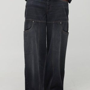 Baggy fit Washed Carpenter Panelled Jeans