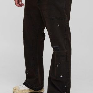 Plus Slim Flared Ripped Carpenter Split Hem Jeans