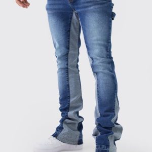 Skinny Flared Stacked Carpenter Gusset Washed Jeans