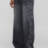 Baggy Fit Tribal Distressed Applique Washed Jeans
