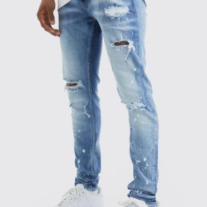 Skinny Stretch Bleached Ripped Knee Jeans