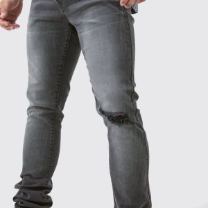 Skinny Stacked Flared Jeans With Knee Rip