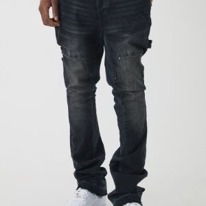 Skinny Flared Stacked Carpenter Gusset Washed Jeans