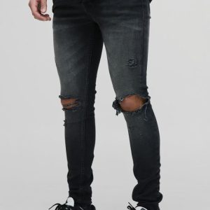 Super Skinny Washed Ripped Knee Jeans