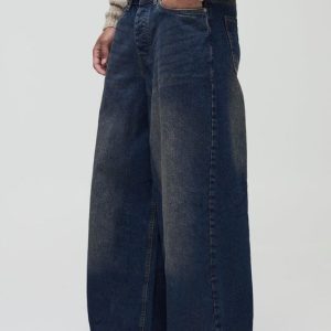 Baggy Rigid Extreme Washed Split Hem Denim Jeans
