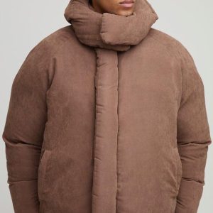 Oversized Boxy Peached Nylon Extreme Heavy Padded Funnel Neck Hooded Puffer Coat