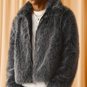 Boxy Fit Faux Fur Collared Jacket