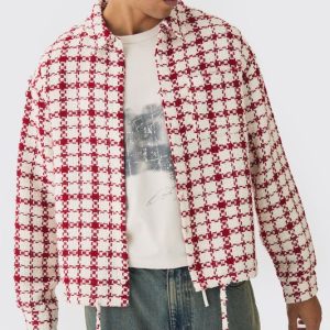 Oversized Boucle Bungee Hem Flannel Shirt Jacket