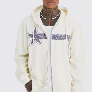Oversized Worldwide Star Zip Through Hoodie