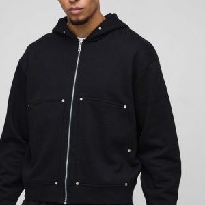Oversized Boxy Zip Through Carpenter Hoodie