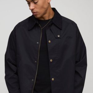 Regular Fit Cord Collar Embroidered Worker Jacket