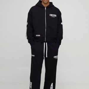 Oversized Boxy Moto Zip Through Hoodie And Wide Leg Jogger