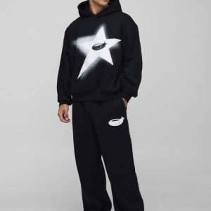 Oversized Boxy BM Star Applique Hooded Tracksuit