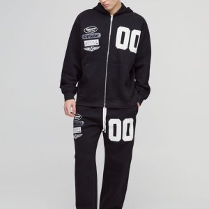 Oversized Official Varsity Hooded Split Hem Zip Tracksuit