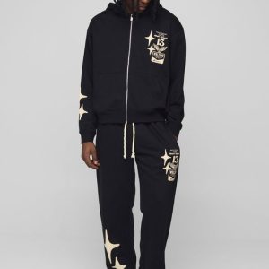 Oversized Boxy Graphic Hooded Zip Tracksuit