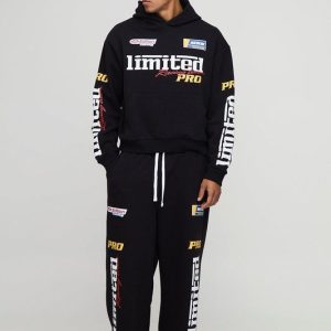 Oversized Boxy Moto Hoodie And Extreme Wide Leg Jogger Tracksuit