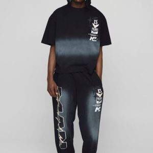 Oversized Man Washed T-Shirt & Sweatpants Long Set