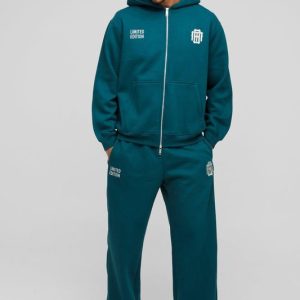 Oversized Star Embroidered Zip Hooded Tracksuit