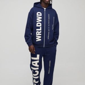 Oversized Worldwide Official Text Print Zip Through Tracksuit