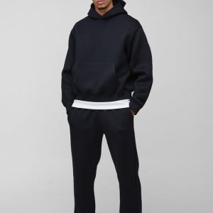 Oversized Boxy Bonded Scuba Straight Leg Split Hem Tracksuit