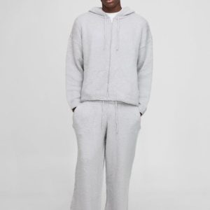 Oversized Boxy Fluffy Zip Through Knitted Hooded Tracksuit