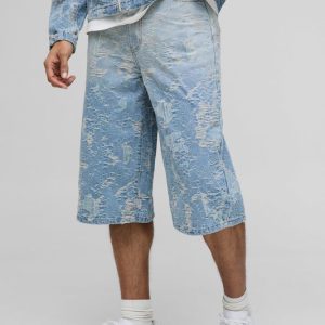 Regular Distressed Denim Jorts