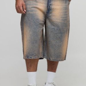 Plus Relaxed Fit Extreme Tinted Stonewash Longline Jorts