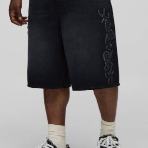 Plus Baggy Fit Distressed Graphic Applique Jorts