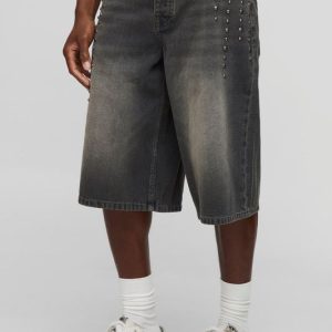 Studded Rigid Denim Longline Jorts