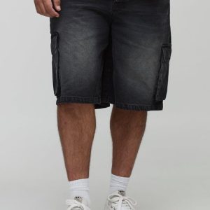Plus Washed Black Woven Tab Regular Denim Jorts