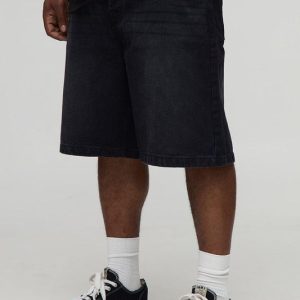 Plus Relaxed Fit Jorts with Pleat Waist Detail